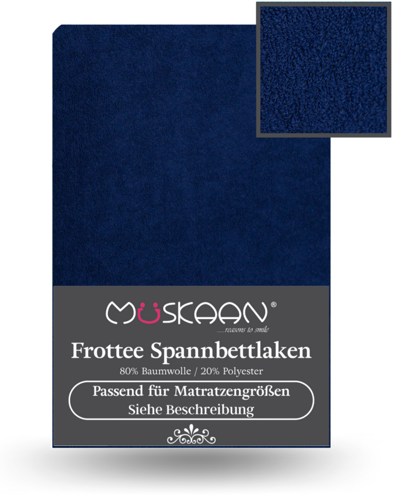 Müskaan - Frottee Spannbettlaken 90x200 cm - 100x200 cm Spannbetttuch Laken navyblau Bild 1