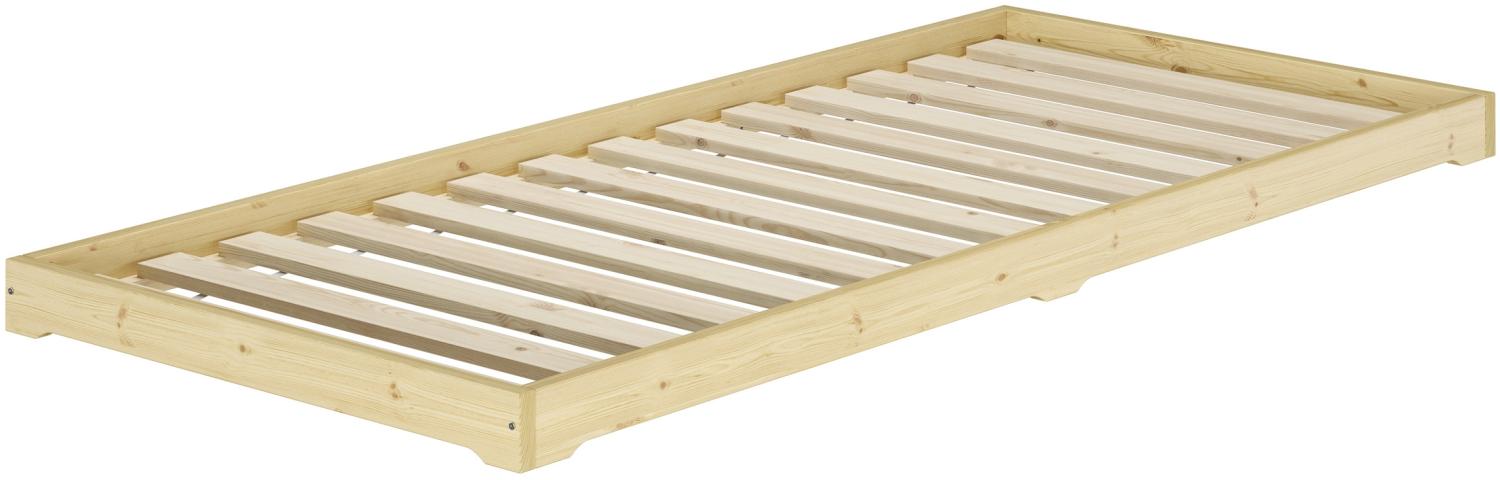 Einzelbett Niedrigbett unbehandeltes Holz 90x200 Fichte Tanne V-60.47N-09Rollrost inkl. Bild 1