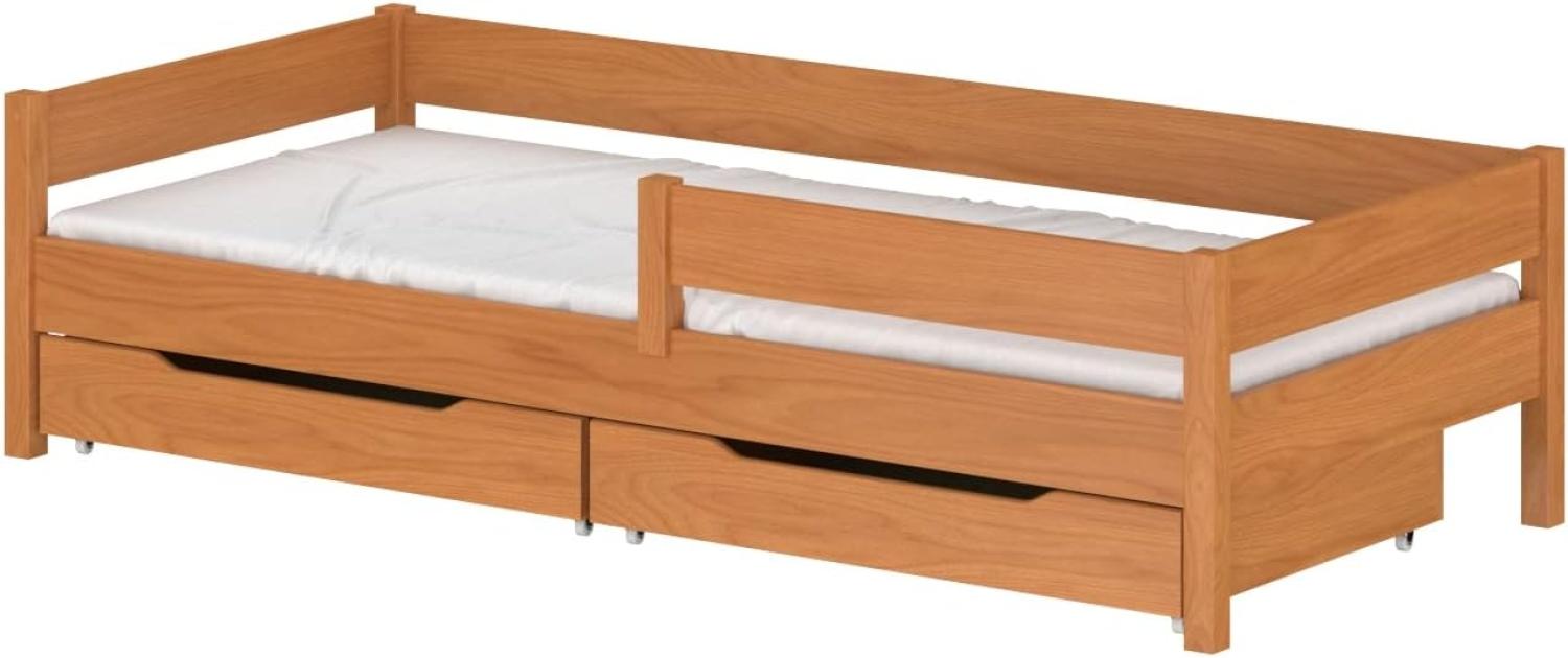 WNM Group Kinder Einzelbett Miki mit Schubladen und Matratze, 4 Farben, viele verschiedenen Gren, Massivholz & Holz-Platte, 140x70 - Teak Bild 1