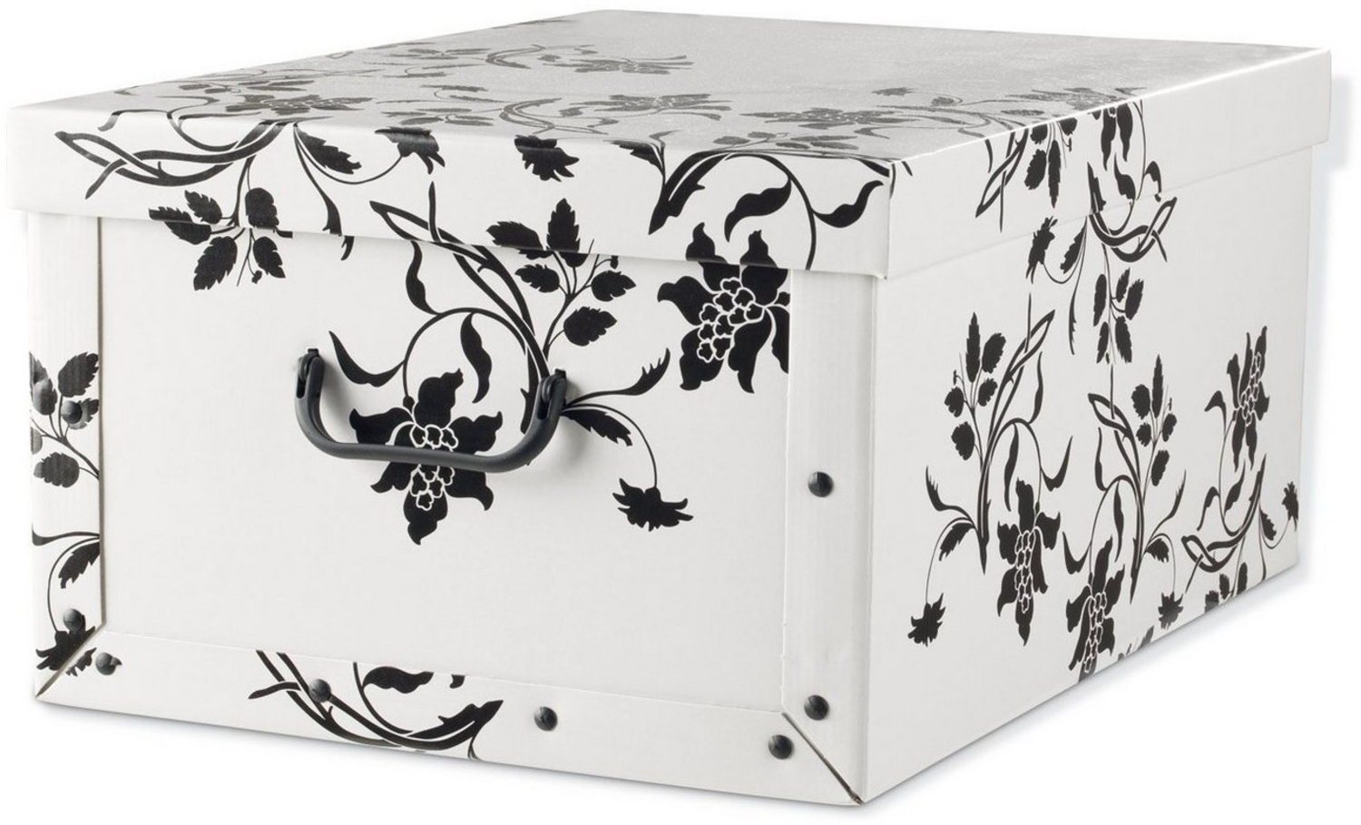 Home4You Aufbewahrungsbox, Weiß, Blumenranken in schwarz, recycelter Karton, 51 x 37 cm Bild 1