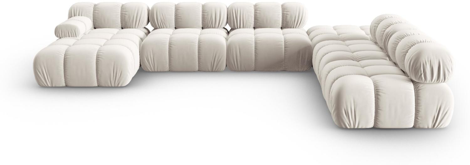 Micadoni Modulares Panorama Ecksofa Bellis 7-Sitzer Rechts Samtstoff Hellbeige Bild 1