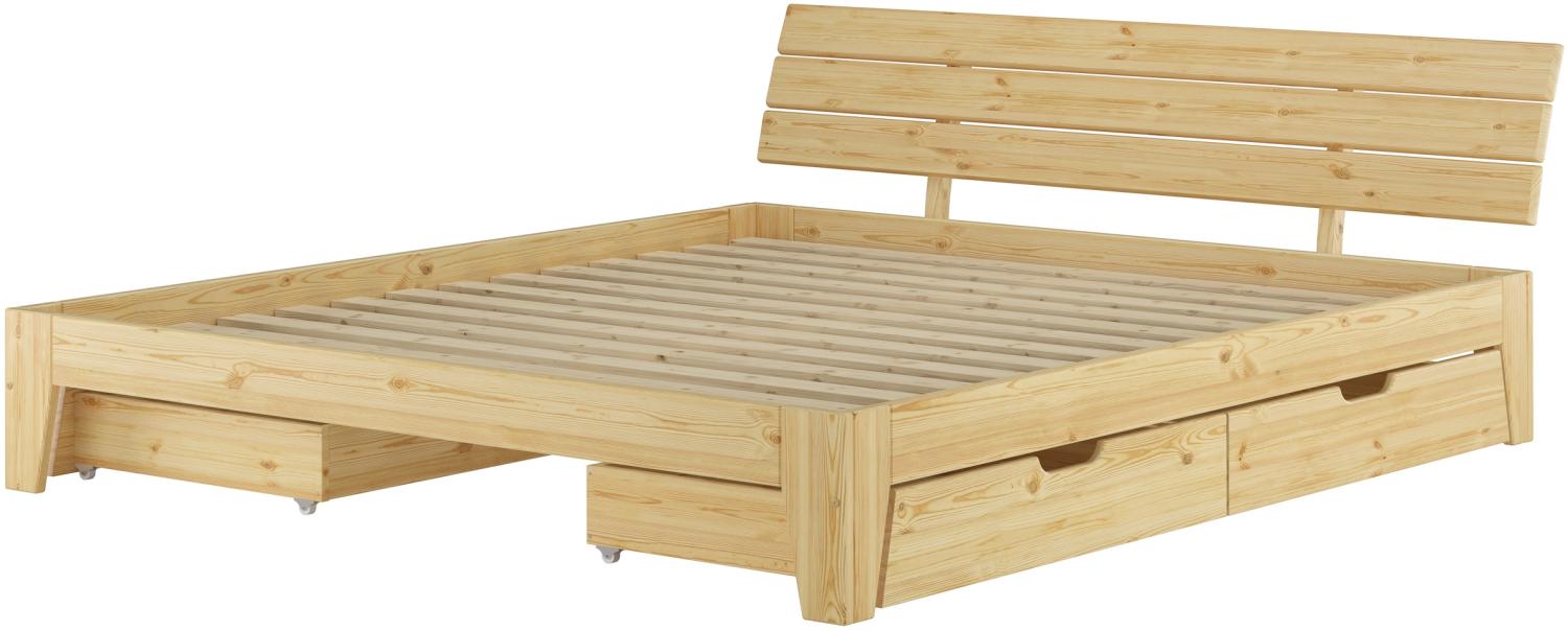 Gemütliches Doppelbett Ehebett Futonbett Kiefer massiv natur mit wählbarem Zubehör V-60.62S8-18mit Rollrost und 3-teiligem Bettkasten-Set Bild 1