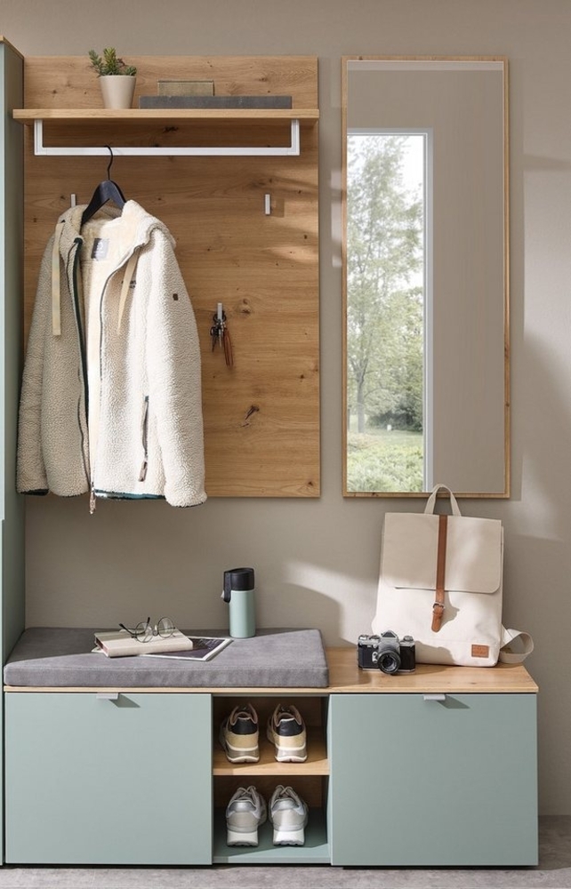 Innostyle Garderoben-Set (3-teilig) Schilfgrün / Eiche - 128x190x38cm (BxHxT), (3-teilig) Bild 1