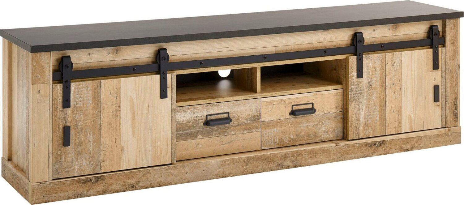 Home affaire Lowboard SHERWOOD, modernes Holz Dekor, mit Scheunentorbeschlag aus Metall, Breite 201 cm Bild 1