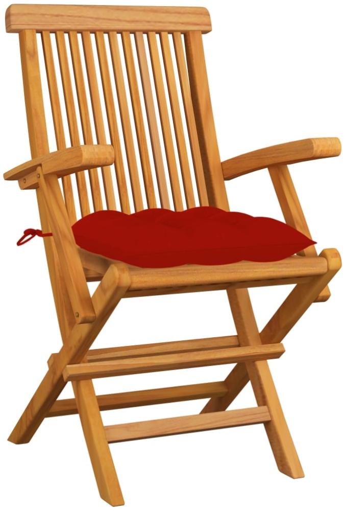 vidaXL Gartenstühle mit Roten Kissen 3 Stk. Massivholz Teak 3062535 Bild 1