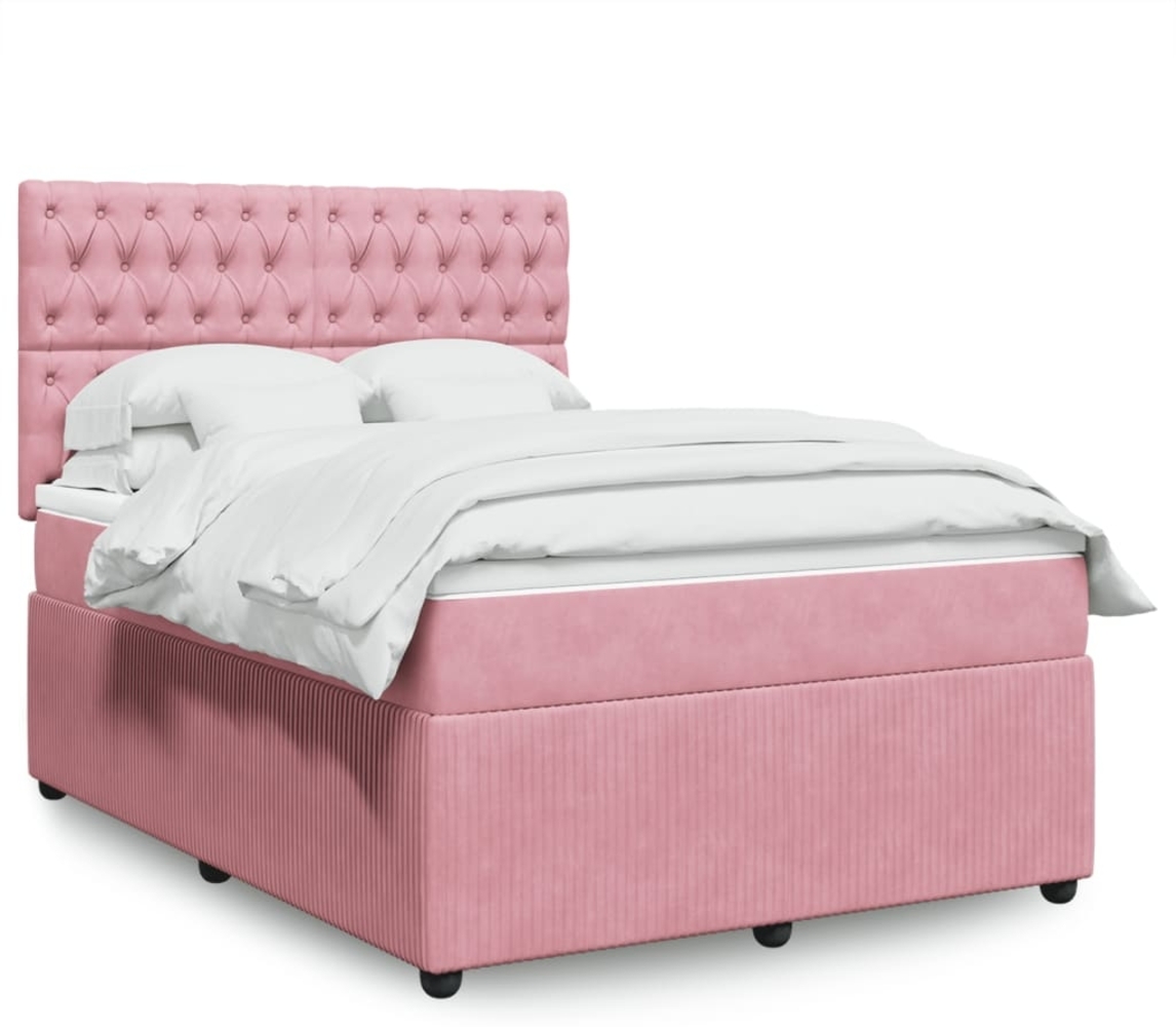 vidaXL Boxspringbett mit Matratze Rosa 140x190 cm Samt 3292345 Bild 1