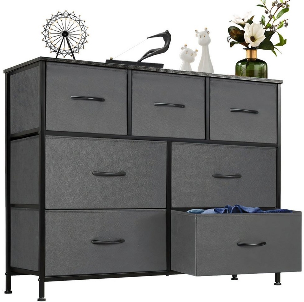 Refined Living Kommode Sideboards Schrank 7 Stoffschubladen mit Griffen Metallgestell (Beistelltisch mit Holzoberfläche und Stoffschubladen TV-Schrank, Industrie-Design Stauraumschrank Schminktisch Umweltfreundliches), Kommode Geeignet für Kleidung, Ki... Bild 1