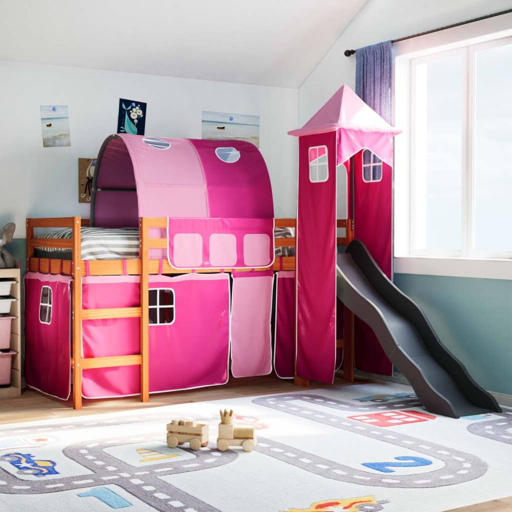 vidaXL Kinderhochbett mit Turm Rosa 90x200 cm Massivholz Kiefer 3309163 Bild 1