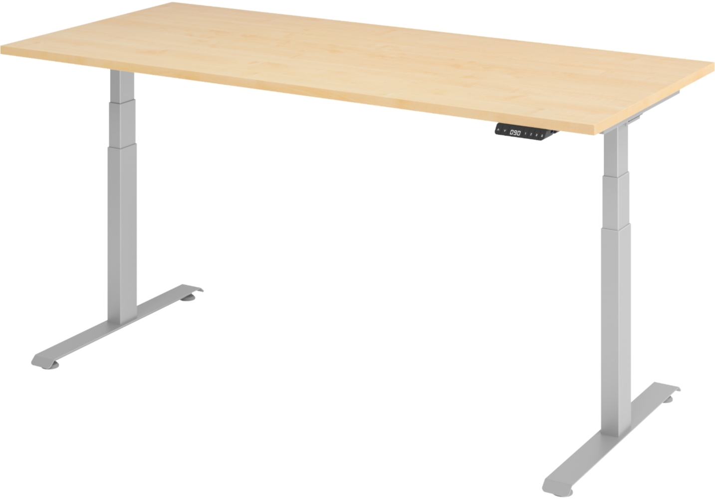 bümö höhenverstellbarer Schreibtisch 180x80 cm in Ahorn, Gestell silber - Höhenverstellbar Elektrisch Stehpult mit 3-fach Speicher, Computertisch, Ergonomischer Steh-Sitz Tisch, Bürotisch, LXK65-19-3-S Bild 1