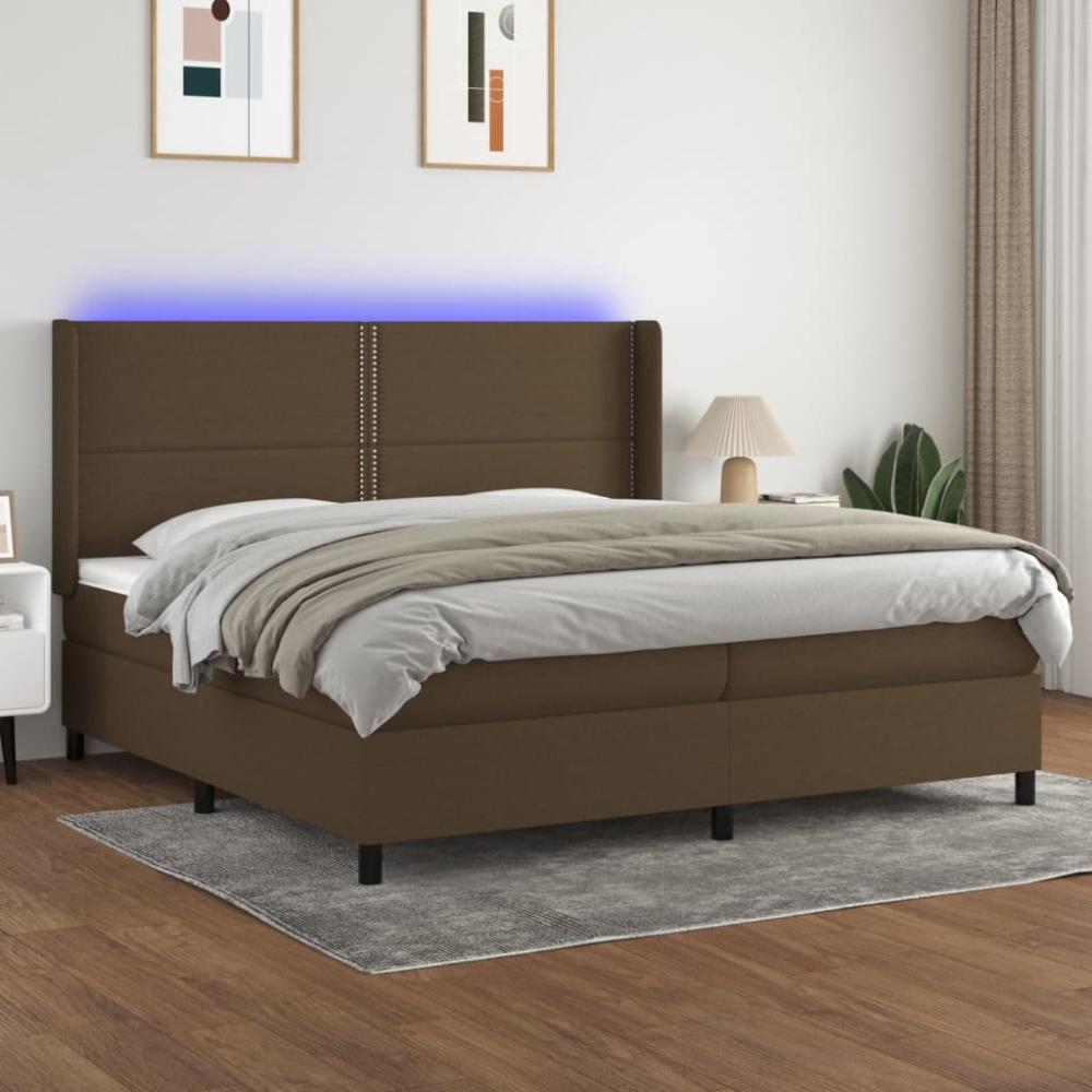 vidaXL Boxspringbett mit Matratze & LED Stoff Dunkelbraun 200 x 200 cm, Härtegrad: H2 [3138264] Bild 1