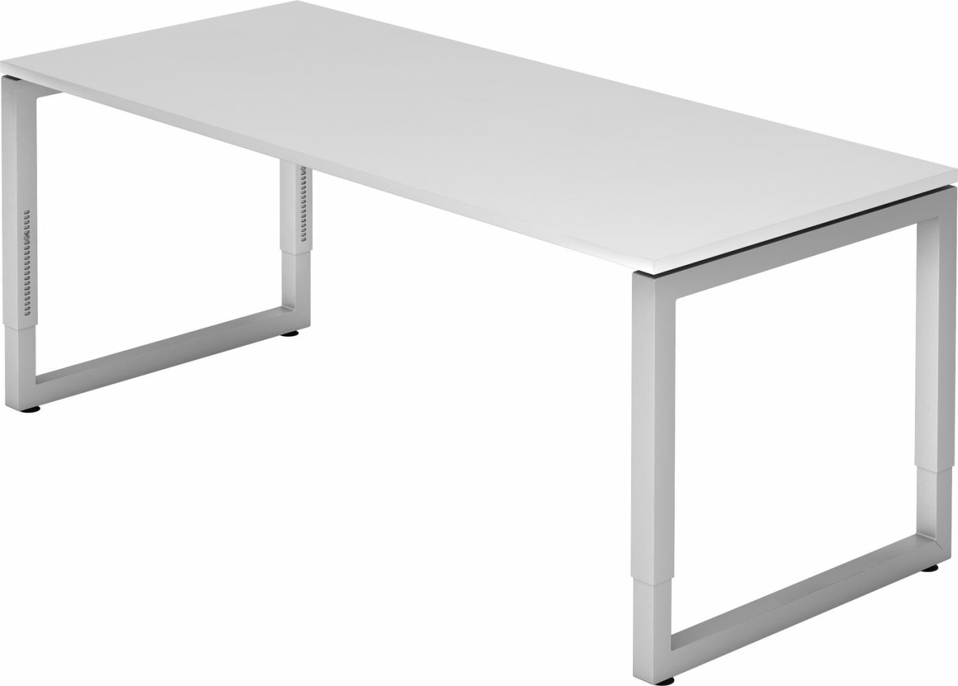 bümö höhenverstellbarer Schreibtisch R-Serie 180x80 cm in weiß, Gestell in Silber - großer PC Tisch für's Büro manuell höhenverstellbar, Computertisch verstellbar, RS-19-W-S Bild 1