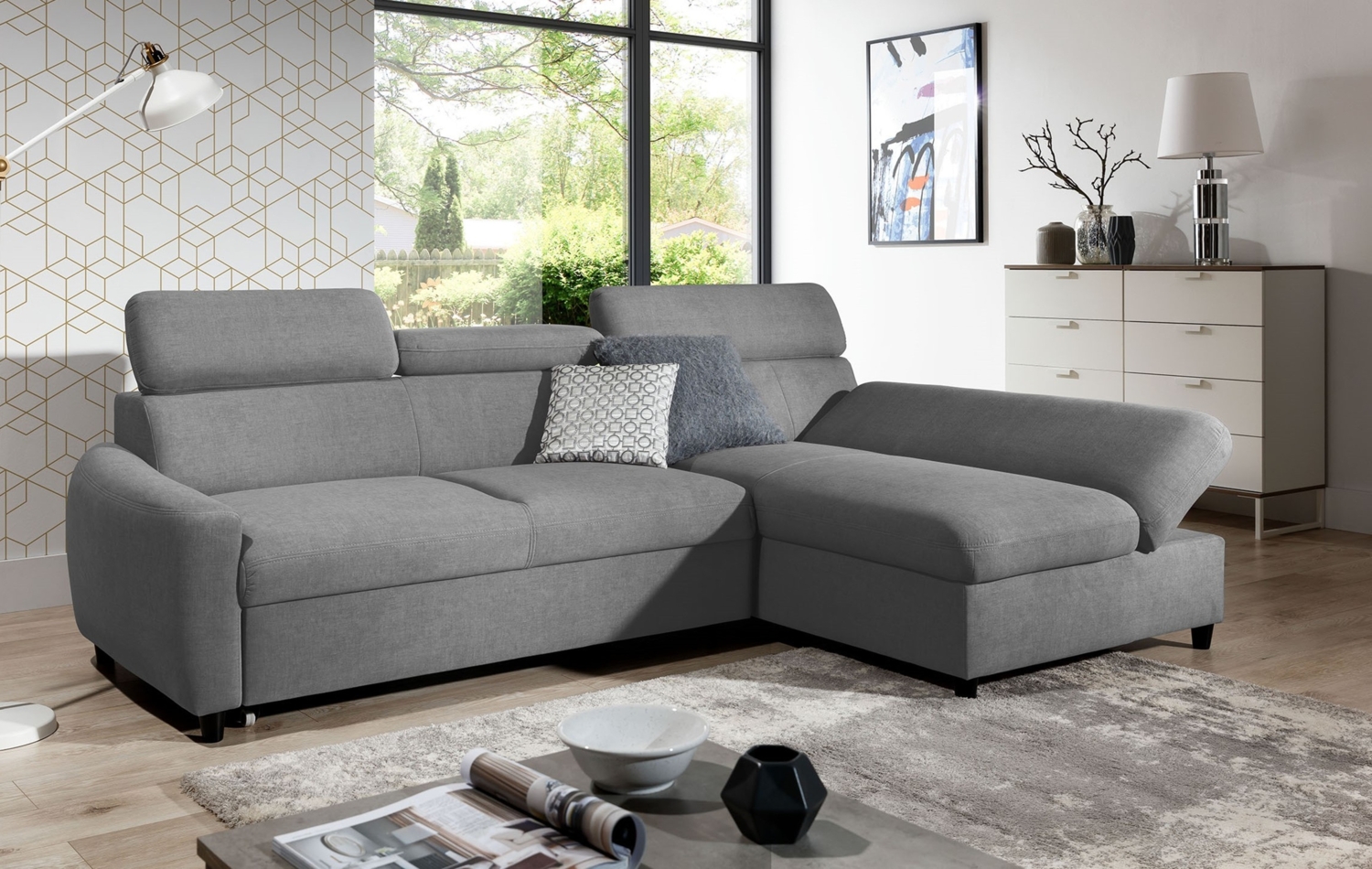 AX LIVING Klein Sofa mit Schlaffunktion Olettio Mini 260 cm Grau R Bild 1