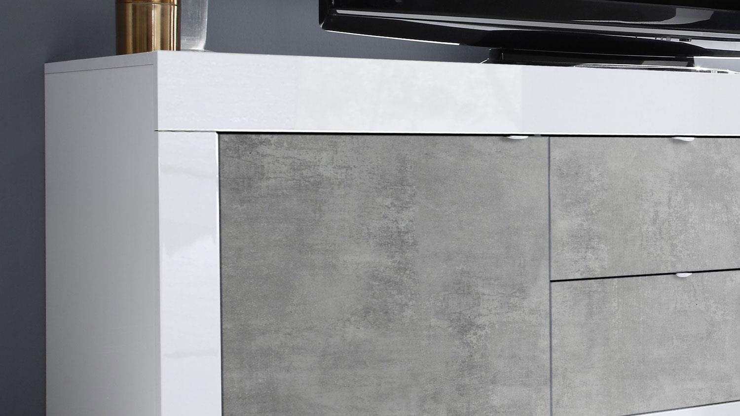 Lowboard 'BASIC', weiß Hochglanz lack Beton-Optik, 210 cm Bild 1