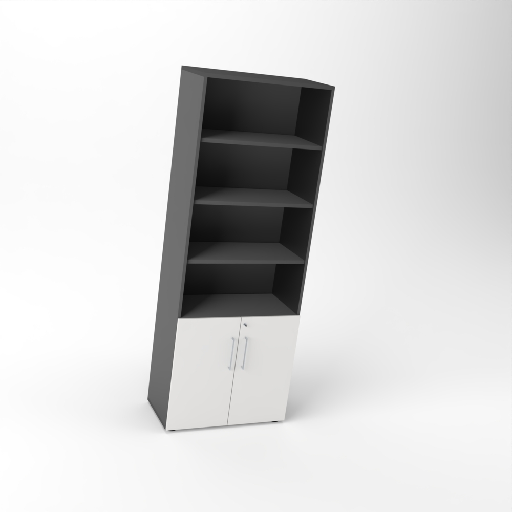 Rheinland Möbel Flügeltürenschrank Cabino 80×42×216 cm – abschließbarer Aktenschrank 2OH mit Regalaufsatz 4OH in Graphit/Grau mit 110° Drehtüren & Metallgriff Bild 1