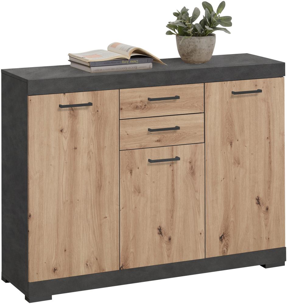 FMD Möbel - BRISTOL 3 - Kommode m. 3 Türen u. 2 SK - melaminharzbeschichtete Spanplatte - Matera / Artisan Oak - 120 x 89,9 x 34,9cm Bild 1