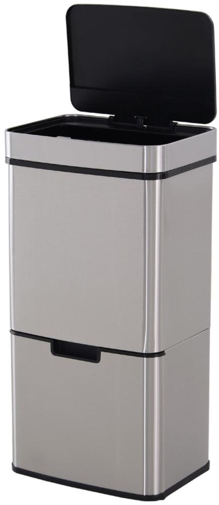 HOMCOM Mülleimer Abfalleimer mit Sensor 72 l Mülltrennsystem 3 Fächer Edelstahl Silber 42 x 30 x 81 Bild 1