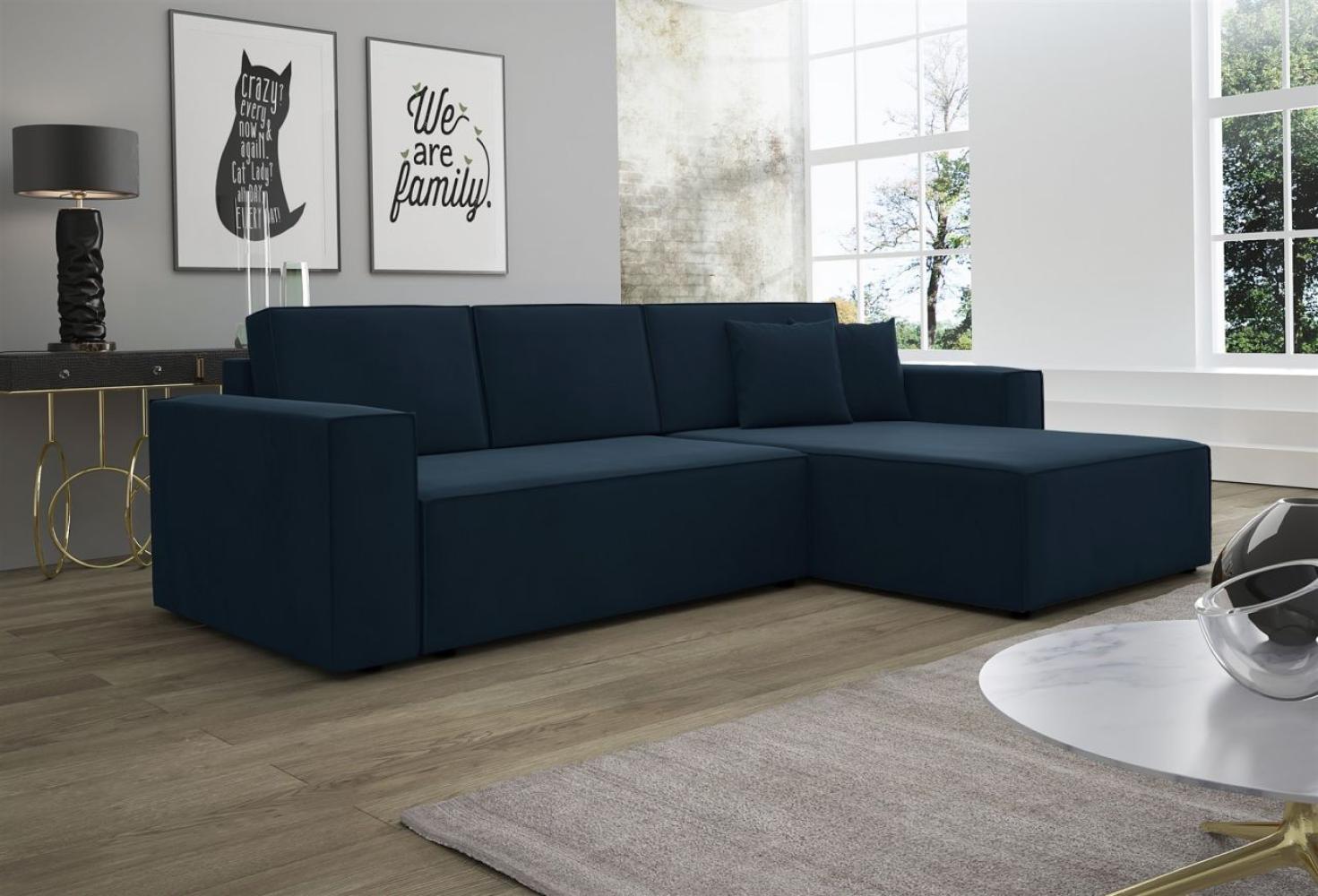 Ecksofa Schlafsofa Sofa CONOR Stoff Kronos Dunkelblau Ottomane Rechts Bild 1