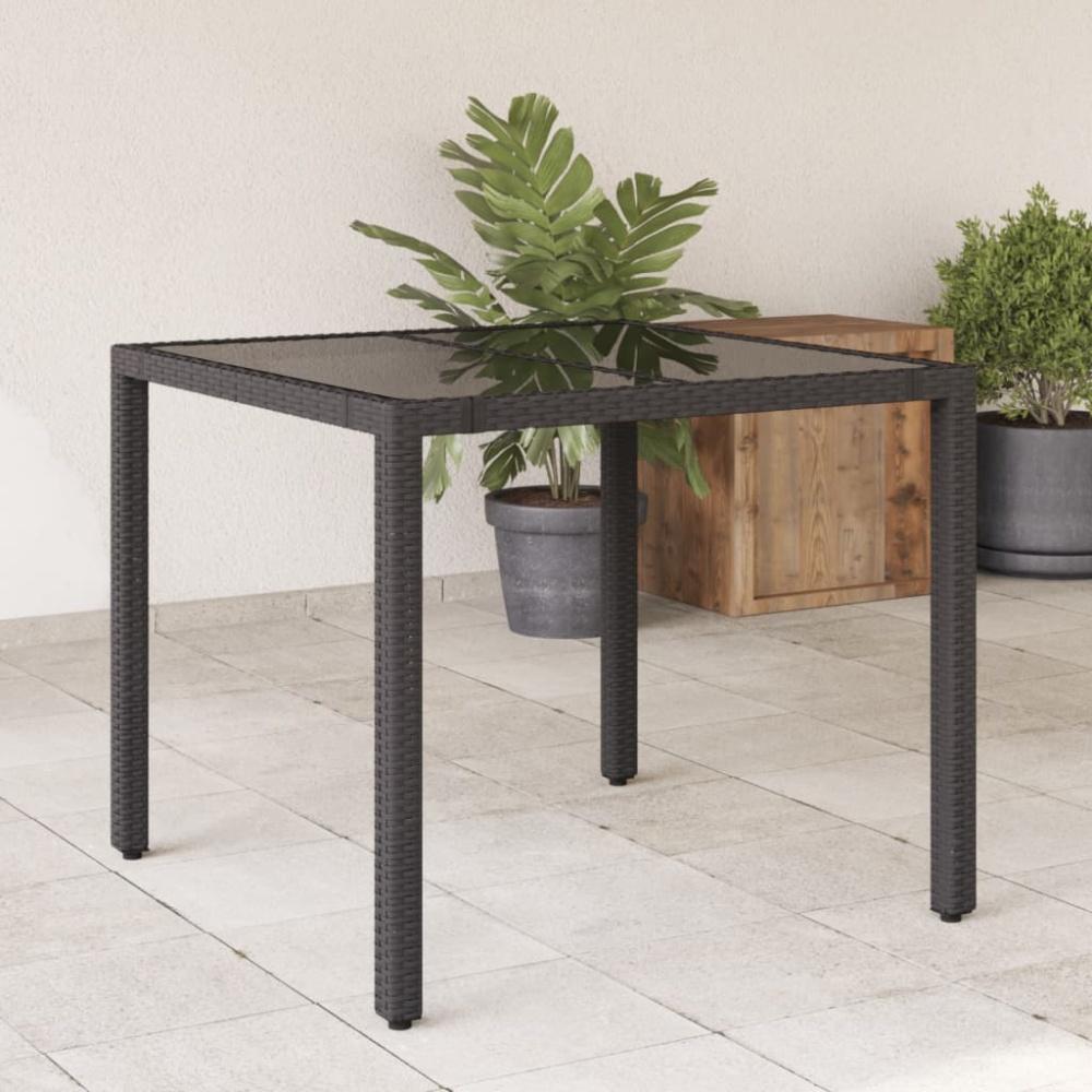 vidaXL Gartentisch mit Glasplatte Schwarz 90x90x75 cm Poly Rattan 365586 Bild 1