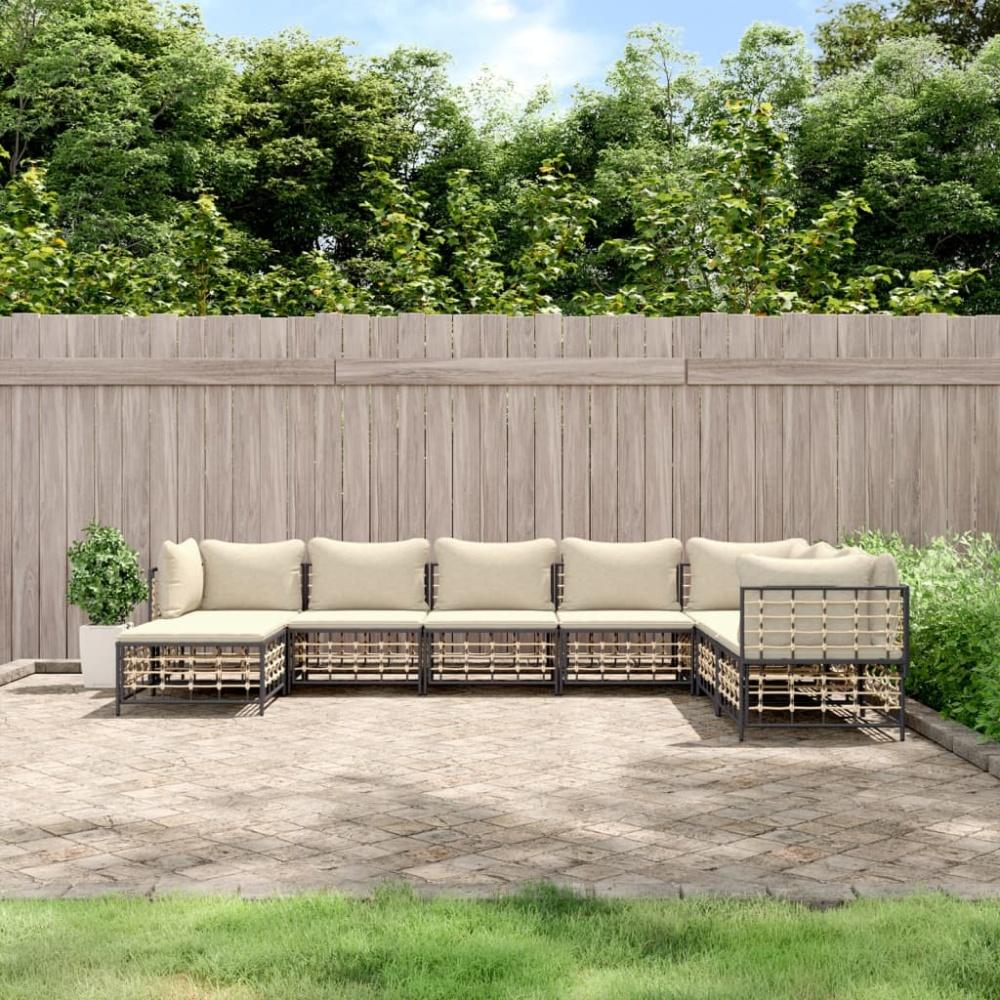 vidaXL 8-tlg. Garten-Lounge-Set mit Kissen Anthrazit Poly Rattan 3186790 Bild 1