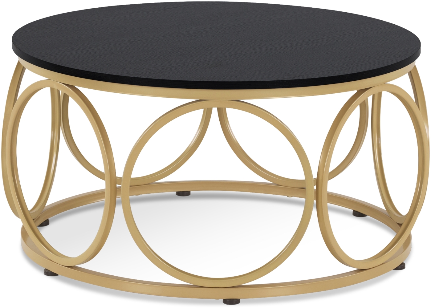 M MCombo Couchtisch Rund Holz, Modern Sofatisch Schwarz-Gold, Klein Kaffeetisch Metallgestell, Beistelltisch für Wohnzimmer, Durchmesser 80cm, 2102 Bild 1