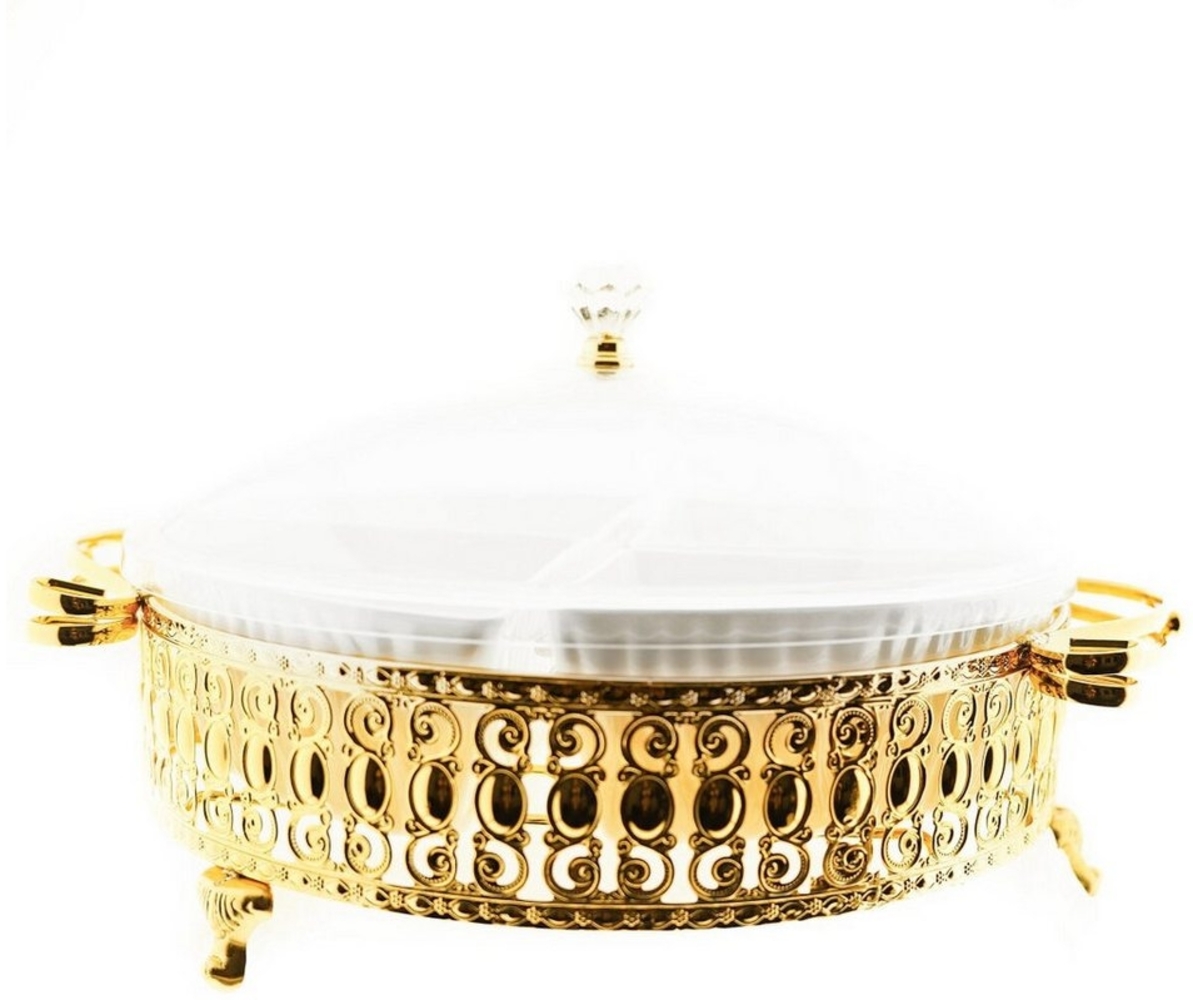 Servier Schalen Set Servierschüssel mit 4 Dipschalen mit Griff und Deckel Gold Rund Bild 1