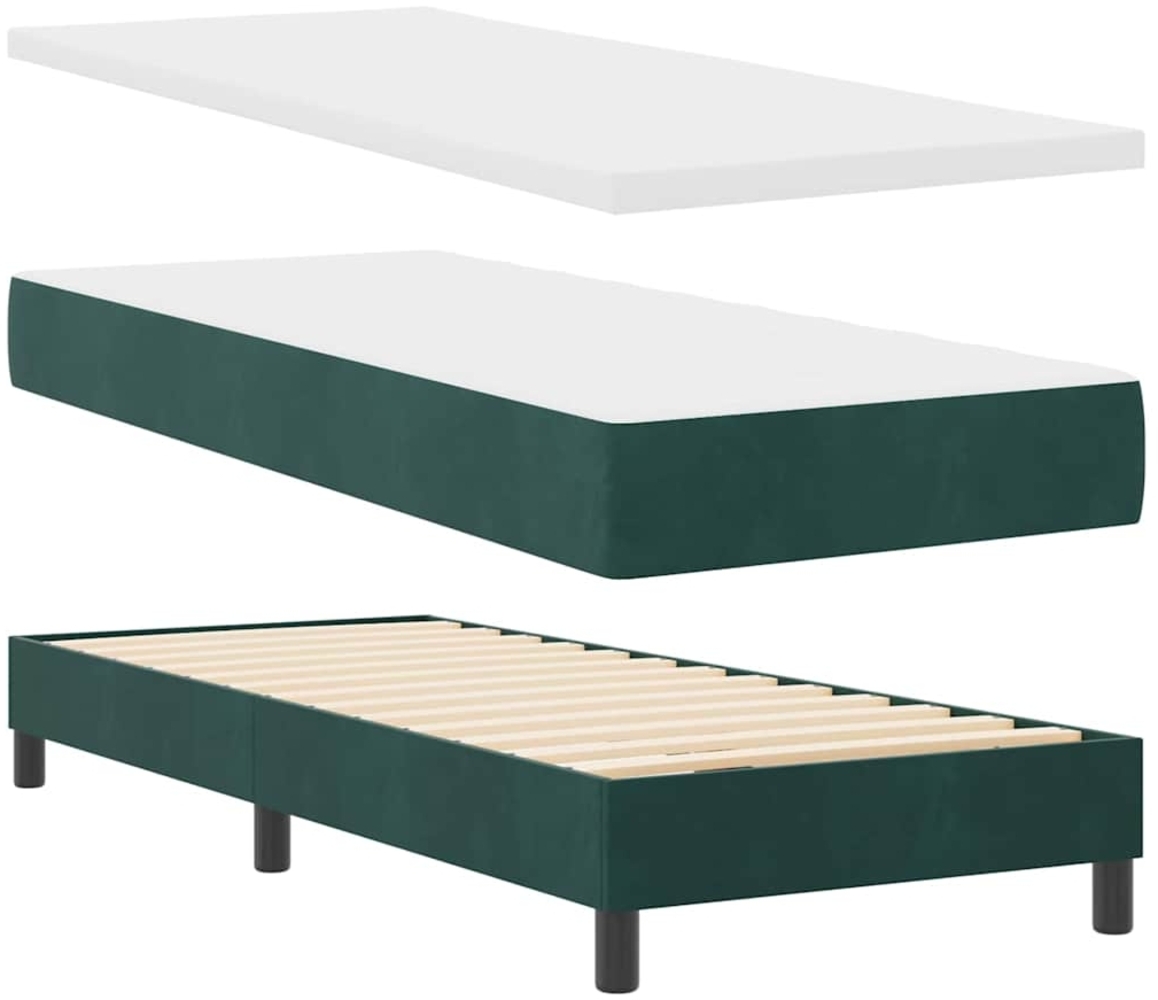 vidaXL Boxspringbett mit Matratze Dunkelgrau 80x200 cm Samt Dunkelgrün 3340307 Bild 1