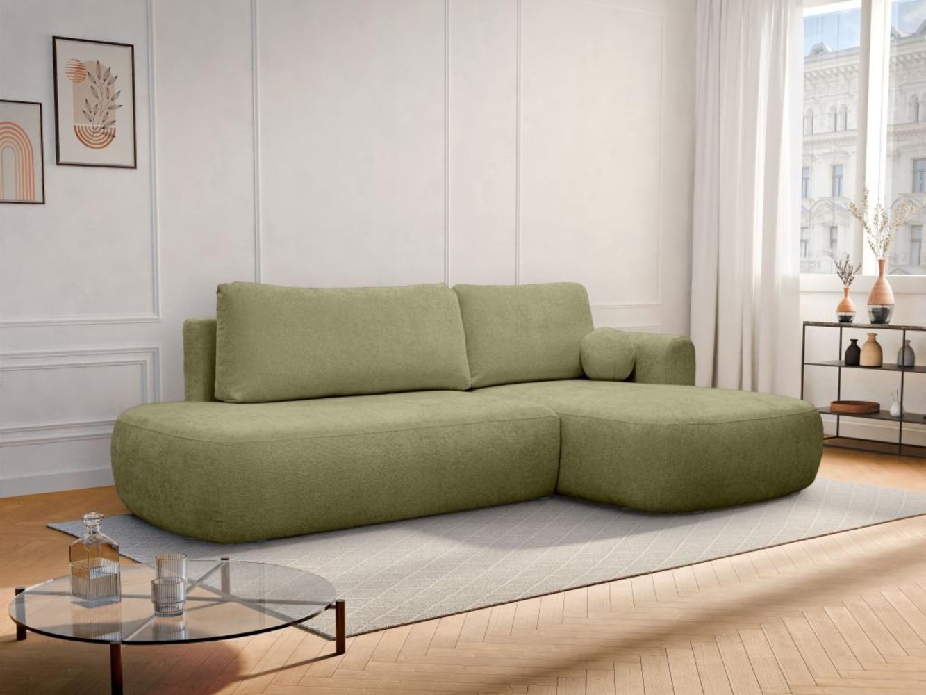 Vente-unique - Ecksofa mit Schlaffunktion - Ecke rechts - Strukturstoff - Khaki - BROCARO von Maison Céphy Bild 1