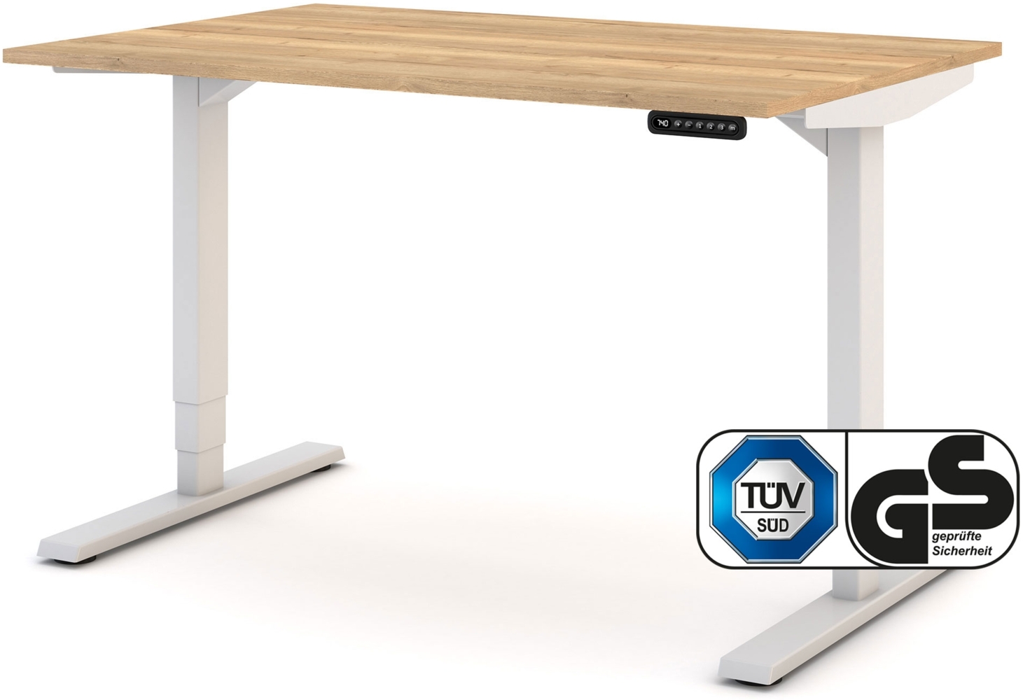 ASSMANN Elektrisch höhenverstellbarer Schreibtisch Y-Line 120x80cm Eiche Natura Signalweiß Metall Holz Melaminoberfläche Bild 1