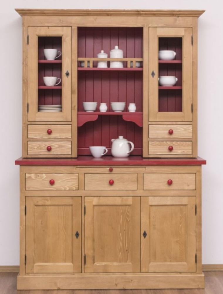 Casa Padrino Landhausstil Küchenschrank Naturfarben / Bordeauxrot 137 x 50 x H. 197 cm - 2 Teiliger Küchenschrank mit 5 Türen und 7 Schubladen - Landhausstil Küchenmöbel Bild 1