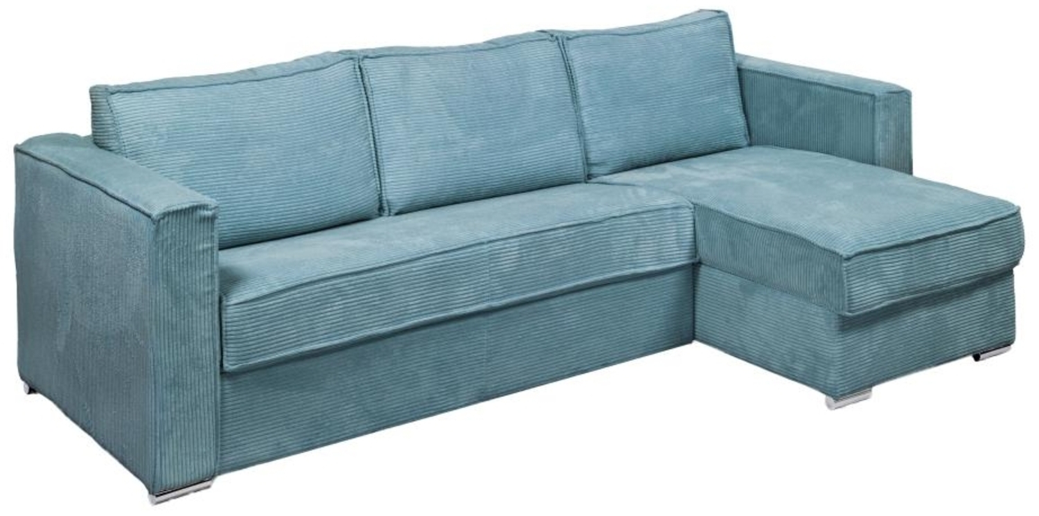 Vente-unique - Eckschlafsofa mit Matratze - Ecke wechselbar - Cord - Türkisblau - Liegefläche mit Lattenrost mit breiten Latten 140 cm - Matratze 14 cm - LORETO Bild 1