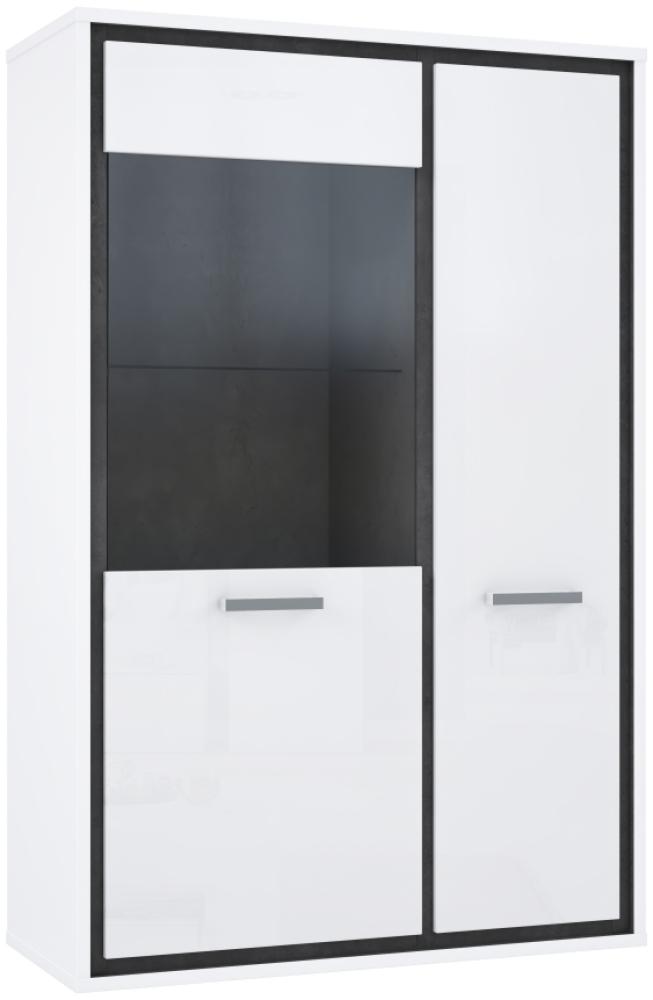 Highboard-Vitrine RIGMOR weiß Hochglanz und Beton Optik Bild 1