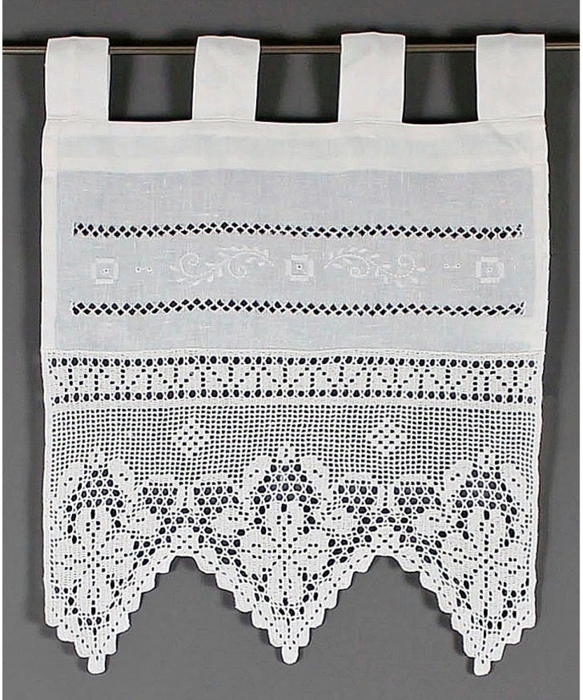 HOSSNER - ART OF HOME DECO Scheibengardine Traunsee, Schlaufen (1 St), blickdicht, Wirkware, m. Stickerei, Hohlsaum u. Häkelspitze Bild 1