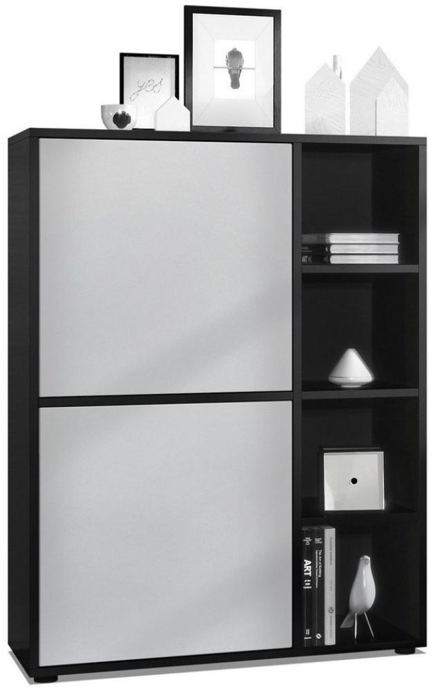 Highboard Schrank Anrichte Cuba mit 8 Fächern, Korpus in Schwarz matt / Fronten in Hellgrau seidenmatt Bild 1