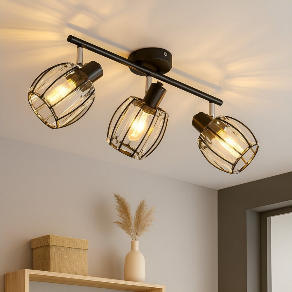 Nettlife Deckenstrahler Kristall Vintage Industrial Deckenspot Schwarz E14 350° schwenkbar, LED wechselbar, Retro Strahler Industrial Flurlampe für Flur Hotel Bild 1