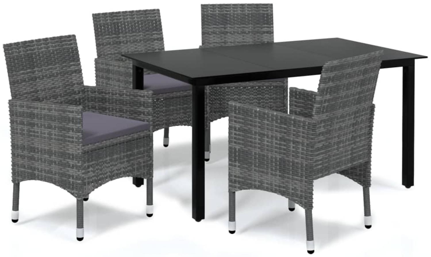 vidaXL 5-tlg. Garten-Essgruppe mit Kissen Poly Rattan Grau 3094981 Bild 1