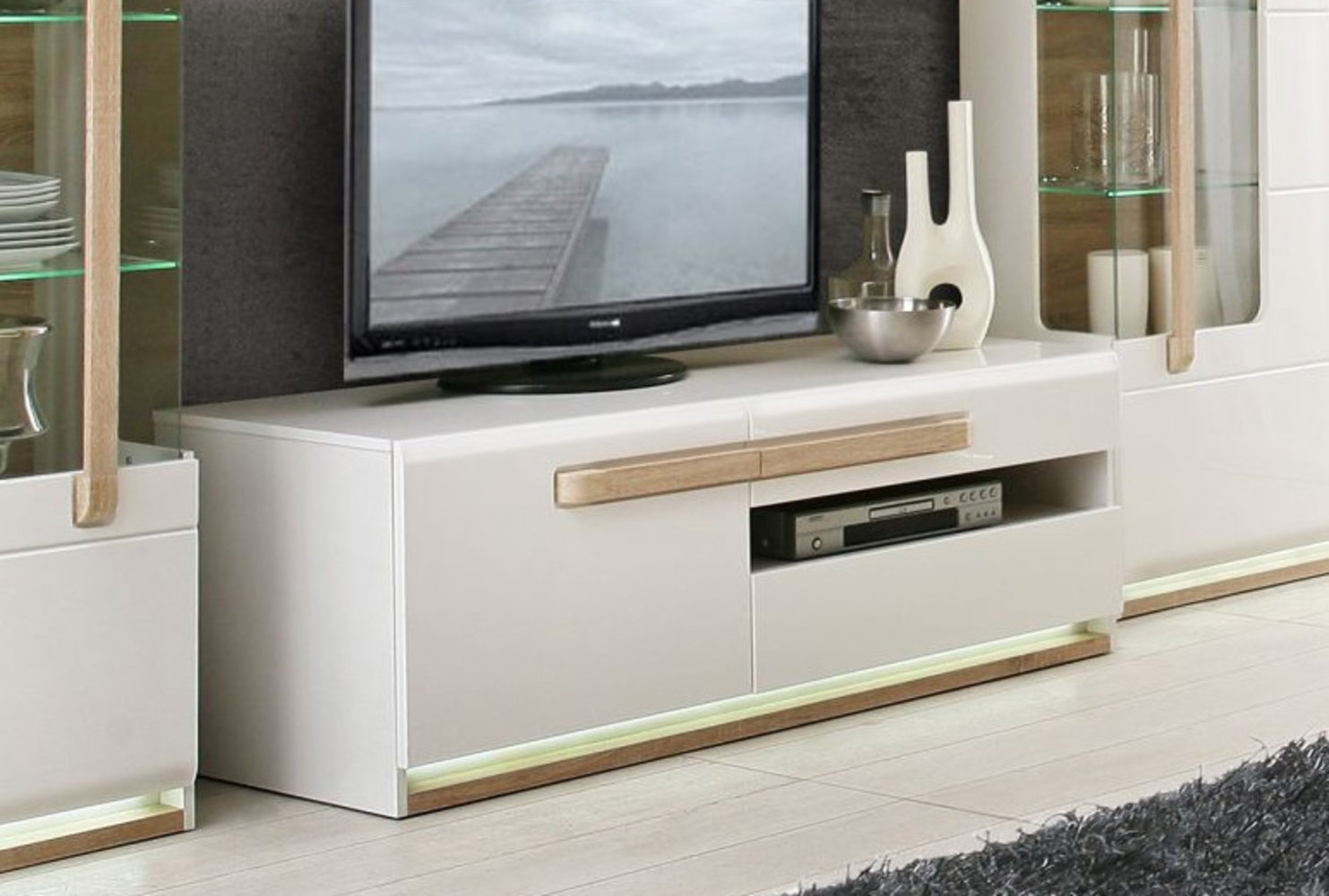 Lowboard TV-Unterschrank weiß sonoma eiche inkl. Beleuchtung Bild 1