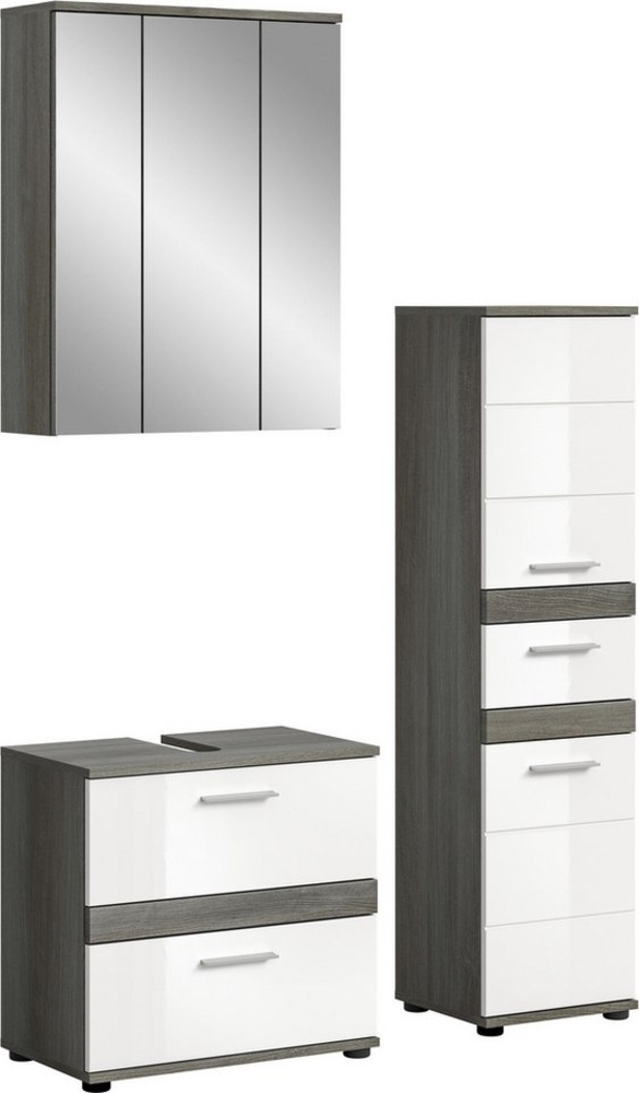 welltime Badmöbel-Set Lucca, bestehend aus: 1x Waschbeckenunterschrank, 1x Spiegelschrank &, (Set, 3-St), 1x Hochschrank, Badkombination, Bad-Möbel, Badezimmer Bild 1