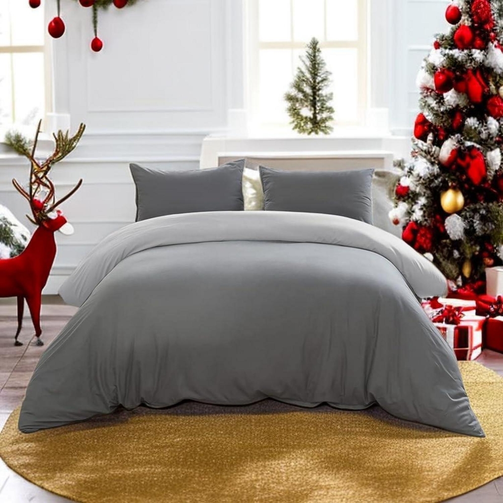 Bettwäsche Microfaser 200x200cm Dunkelgrau/Hellgrau mit Reißverschluss Bild 1