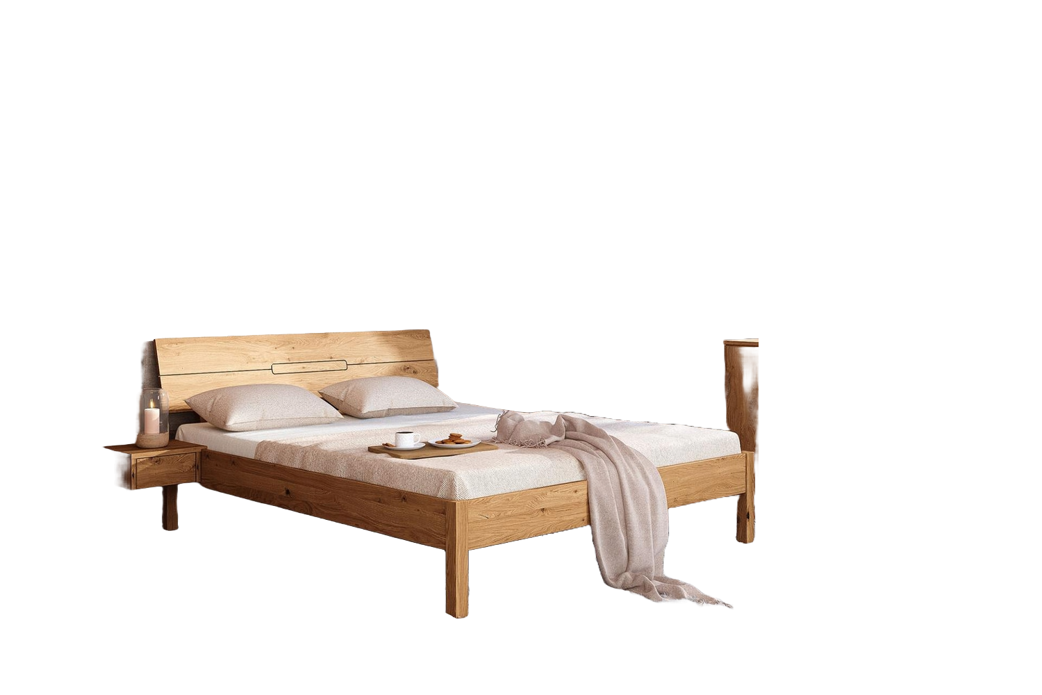 Bett Bento 4 Sonderlänge 80x220 Wildeiche massiv Holzkopfteil und Holzbeine Bild 1