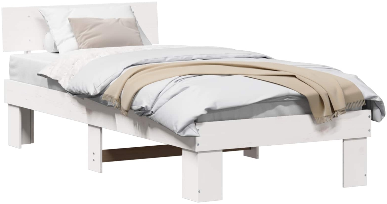 vidaXL Bettrahmen mit Kopfteil Weiß 90 x 190 cm Massives Kiefernholz 872591 Bild 1