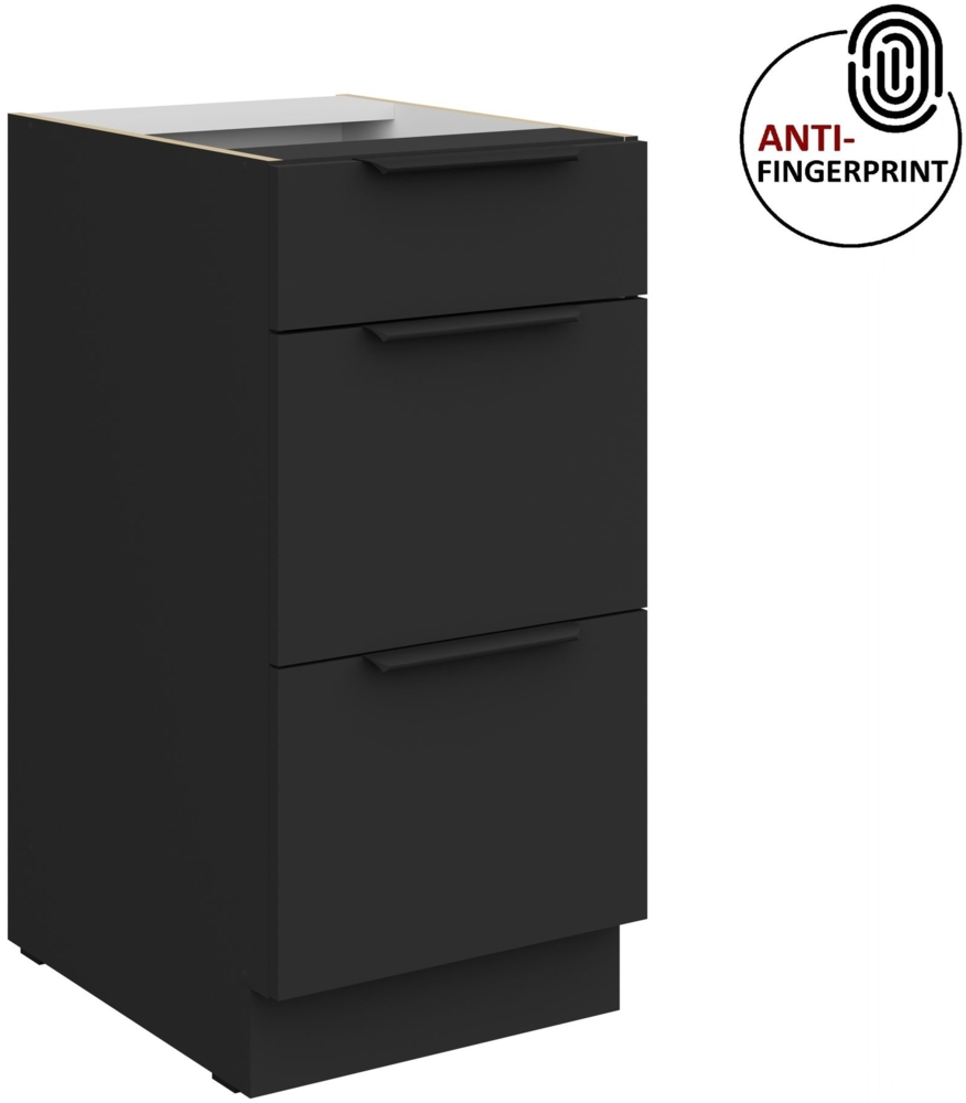 Küchen Unterschrank 40 cm Küche ARIA Schwarz ultra matt + Schwarz matt, hochwertige Fronten mit Anti Fingerprint Beschichtung, Soft-Close Küchenzeile Küchenblock Bild 1
