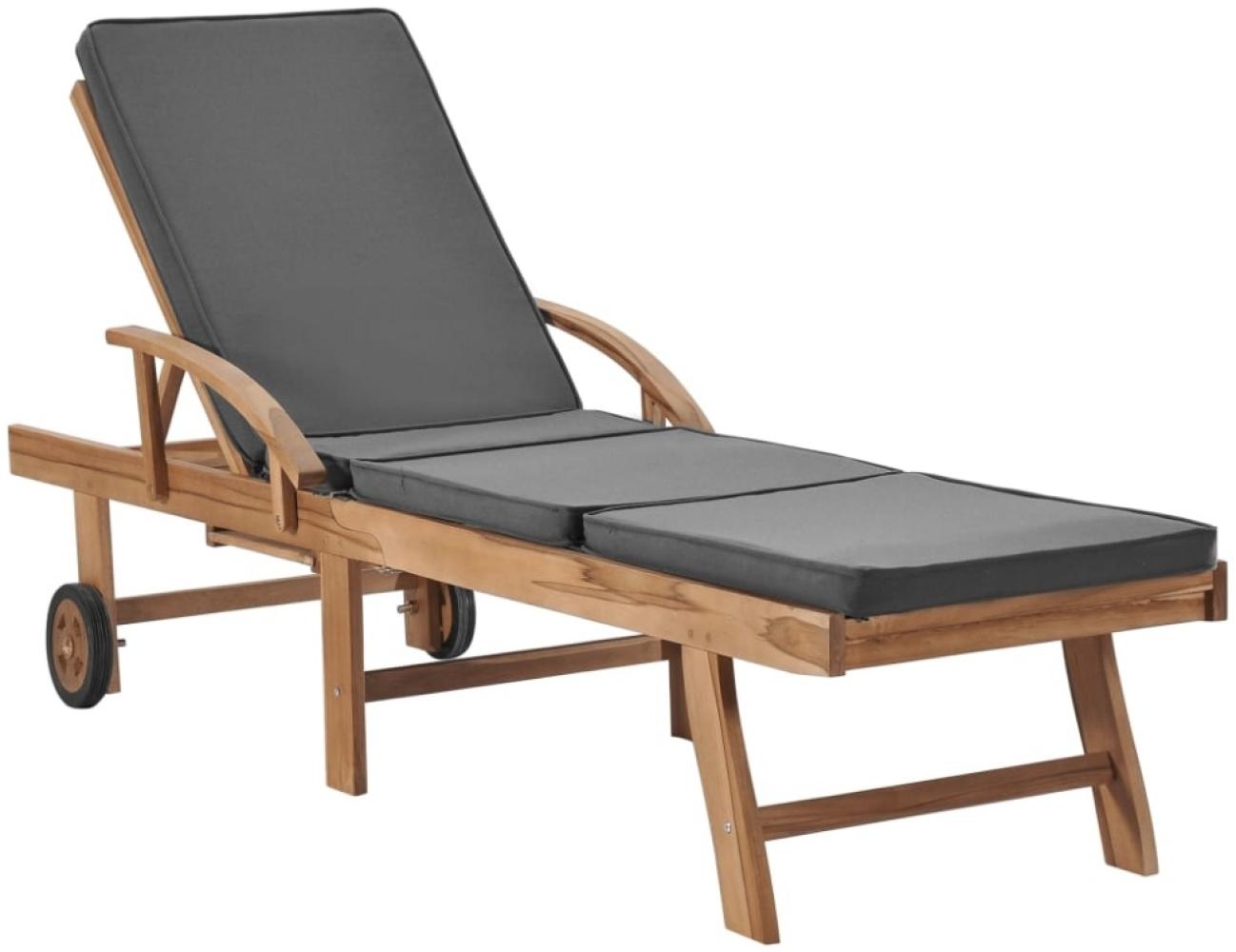 vidaXL Sonnenliege mit Auflage Massivholz Teak Dunkelgrau 48023 Bild 1