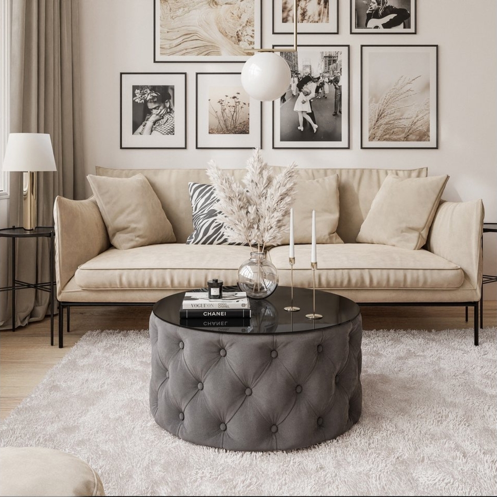 Lookway Couchtisch CHESTERFIELD 70 cm runder gepolsterter couchtisch Bild 1