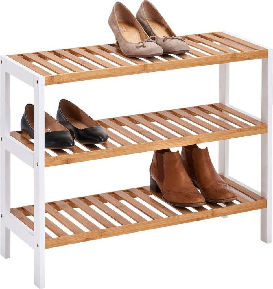 Zeller Schuhregal m. 3 Ablagen, Bambus/MDF, weiß, 70 x 26 x 54 cm Bild 1