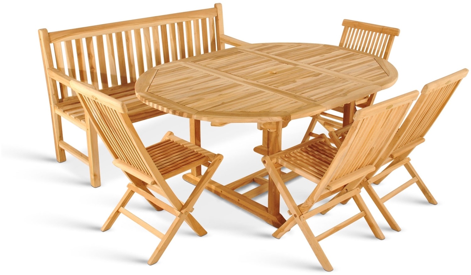 Gartenmöbel Set 6tlg mit Bank Teak Gartentisch ausziehbar 120-170 cm BORNEO/MENORCA 48368821 Bild 1