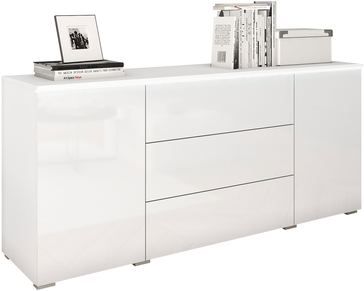 Kommode Doppo 150 (Farbe: Weiß / Weiß Hochglanz, mit weißer LED Beleuchtung) Bild 1