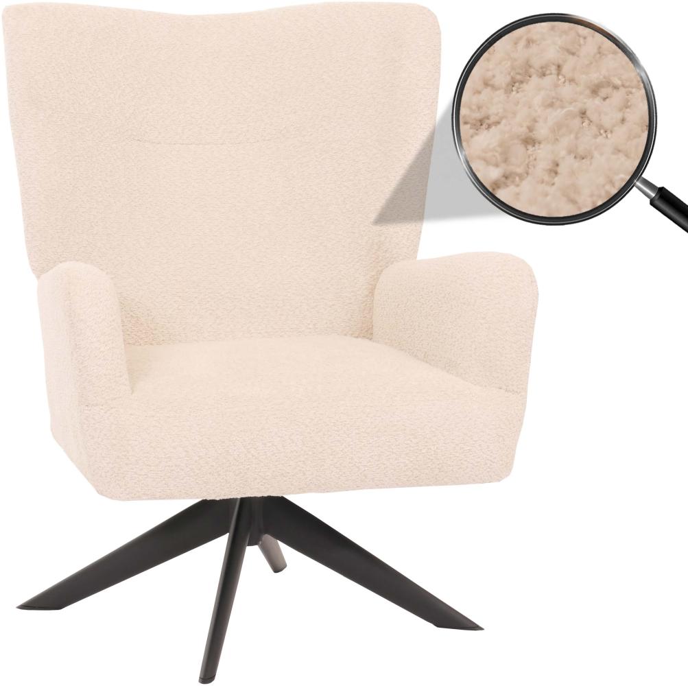 Lounge-Sessel HWC-N65, Cocktailsessel Polstersessel Relaxsessel, drehbar, Stoff/Textil Chenille Metall ~ creme-beige Bild 1