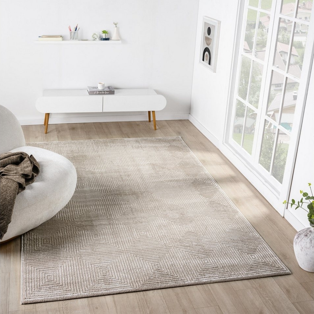 Vimoda Designteppich Wohnzimmer Boho Design 3D Raute Hoch-Tief-Effekt, Rechteckig, Höhe: 11 mm, Teppich 3D kariert für Esszimmer, Flur & Schlafzimmer Bild 1