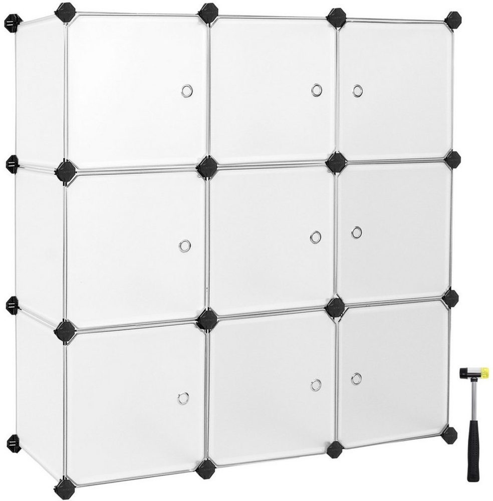SONGMICS Regalsystem, Schuhregal, Set aus 9 Würfeln, Kleiderschrank aus Kunststoff, mit Türen, Steckregal, Aufbewahrung von Kleidung, Schuhen und Büchern, einfache Montage, weiß LPC116WS Bild 1
