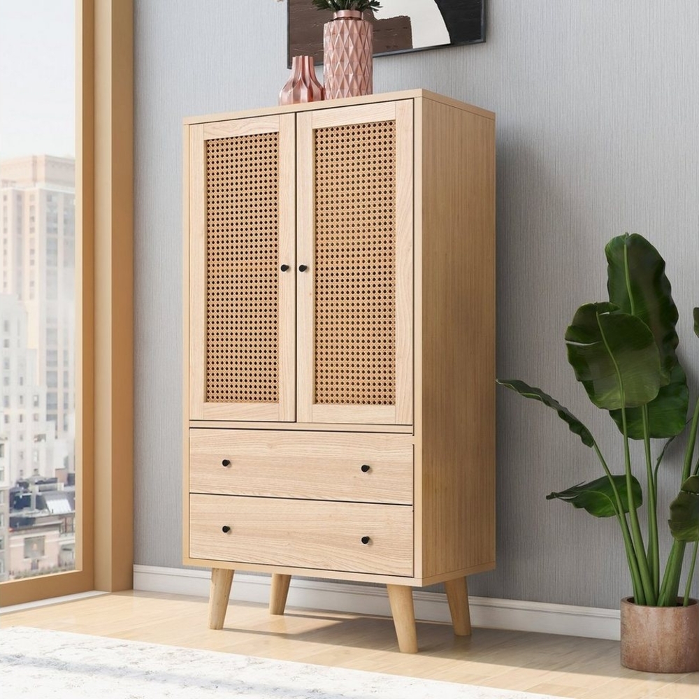 Odikalo Fächerschrank Sideboard Kommode Stehschrank Aufbewahrung TV-Tisch Natur 60 cm Bild 1